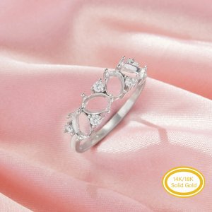 Four Stones 4x6MM Oval Prong Ring Settings,Solid 14K 18K Gold Ring,Family Ring,DIY Ring Supplies For Gemstone 1295100