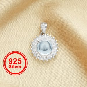 15MM Round Birthstone Charm with 8MM Sky Blue Topaz Cabochon,Solid 925 Sterling Silver Charm,November Birthstone Pendant,DIY Jewelry Supplies 1411320