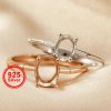 1Pcs Multiple Sizes Bamboo Branch Rose Gold Silver Oval Gems Cz Stone Prong Bezel Solid 925 Sterling Silver Adjustable Ring Settings 1224015