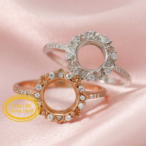 Keepsake Breast Milk Round Halo Prongs Ring Settings Resin Solid 14K Gold with Moissanite Accents DIY Flower Ring Blank Band 1210051-1