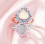 Solid 925 Silver Keepsake Color Birthstones Halo Pear Ring Bezel Settings,DIY Rings for Breast Milk Making 1294701