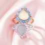 Solid 14K Gold Keepsake Color Birthstones Halo Pear Ring Bezel Settings,DIY Rings for Breast Milk Making 1294701