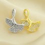 12MM Pave CZ Stone Ginkgo Biloba Leaf Charm,Solid 925 Sterling Silver Gold Plated Pendant Charm,DIY Charm Supplies 1431189