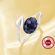 Simulated Alexandirte Tree Branch Leaf Oval Ring Oval Color Change Alexandrite,Solid 925 Sterling Silver Ring,June Birthstone Ring,Adjustable Ring 6220336