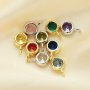 5MM Round Birthstone Charm,Solid 925 Sterling Silver Gold Plated Pendant,Color Stone Pendant Charm,Simulated Color Gemstone Charm,DIY Pendant Supplies 1411345