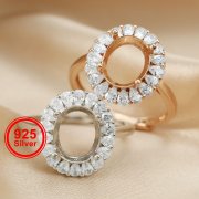 1Pcs 8x10MM Oval Bezel Pear Accents Halo Rose Gold Plated Solid 925 Sterling Silver Adjustable Prong Ring Settings Blank for Gemstone 1224036