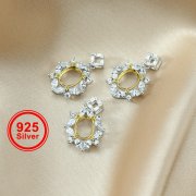 1Pcs 6x8MM Flower Oval Prong Bezel Gold Plated Solid 925 Sterling Silver Pendant Blank Settings for Moissanite Gemstone 1421121