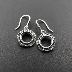 10MM Round Setting Bezel Tray Antiqued Solid 925 Sterling Silver DIY Earrings Hooks Findings 1706010