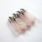 4pcs 9x30mm faceted pillar pink quartz crystal stick stone pendant charm earrings DIY jewelry findings supplies with silver bail 1820129