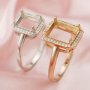 Keepsake Breast Milk Rectangle Halo Prong Ring Settings Resin Solid 14K Gold Moissanite Accents DIY Ring Blank Band 1294151-1