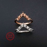 1Pcs 3MM Round Curve 5 Stones Rose Gold Plated Solid 925 Sterling Silver DIY Stackable Adjustable Prong Ring Settings Blank for Gemstone 1210067