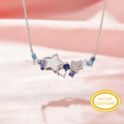Keepsake Breast Milk Resin Star Bezel Pendant Blank Settings Necklace With Color CZ Stone,Solid 14K 18K Gold Necklace 16''+2'' 1431483