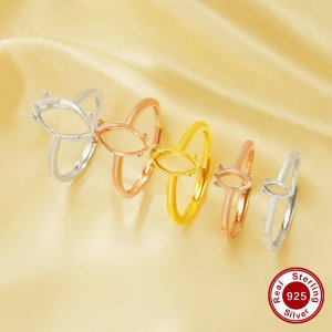 Marquise Prong Ring Settings,Solid 925 Sterling Silver Rose Gold Plated Ring,Minimalist Marquise Ring,DIY Ring Blank Supplies 1295032