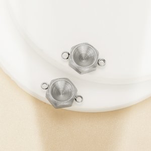 8MM Round Stainless Steel Pendant Settings With Two Loops,Minimalist Hexagon Pendant Charm Connector,DIY Pendant Blank Supplies 1431545