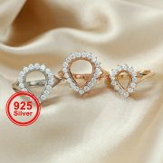 1Pcs Rose Gold Silver Tear Pear Drop Gems Cz Stone Prong Setting 925 Sterling Silver Bezel Tray DIY Adjustable Ring Settings 1294107