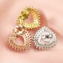 6MM Double Halo Heart Studs Earrings Settings Solid 14K Gold DIY Supplies 1706087-1