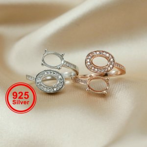 1Pcs 5x7MM 6x8MM Oval Prong Ring Settings Blank Adjustable 2 Stones Rose Gold Plated Solid 925 Sterling Silver DIY Bezel for Gemstone 1224043