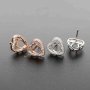 1Pair Multiple Sizes Oval Solid 925 Sterling Silver Rose Gold Tone DIY Heart Prong Studs Earrings Settings Bezel With Cubic Zirconia 1706024