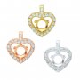 6MM Round Prong Pendant Settings,Solid 925 Sterling Silver Rose Gold Plated Charm,Halo Pave CZ Stone Heart Charm,DIY Pendant Supplies 1411340