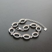 1Pcs 8X10MM Oval Bezel Solid 925 Sterling Silver Bracelet Settings DIY Supplies 6''+2'' Extension 1900213