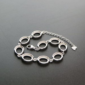 1Pcs 8X10MM Oval Bezel Solid 925 Sterling Silver Bracelet Settings DIY Supplies 6\'\'+2\'\' Extension 1900213