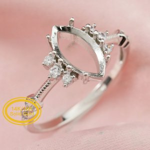 Marquise Prong Ring Setttings Art Deco Memory Jewelry Solid 14K 18K Gold DIY Ring Blank Wedding Band with Moissanite 1294359-1