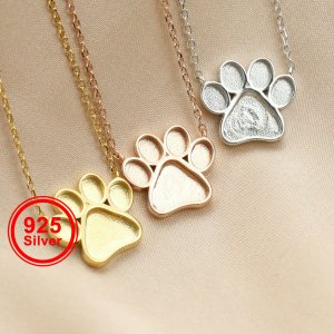 13MM Round Keepsake Dog Paw Bezel Settings for Resin Solid 925 Sterling Silver Rose Gold Plated DIY Pendant with Necklace Chain 16\'\'+2\'\' 1431124