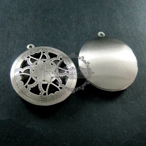 5pcs 33MM vintage style antiqued silver flower filigree round photo locket pendants DIY supplies 1113021