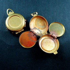 5pcs 16mm round bezel tray setting flower engraved raw brass vintage style folding photo locket pendant charm 1110022