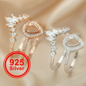 5x7MM Halo Pear Prong Ring Settings Stackable Solid 925 Sterling Silver Rose Gold Plated Stacker Ring Set Bezel Stacker DIY Supplies Findings 1294397
