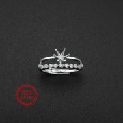 1Pcs 6MM Round Prong Bezel Solid 925 Sterling Silver Adjustable Ring Settings for Moissanite Gemstone DIY Supplies 1212055