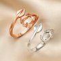 Oval Prong Ring Blank Settings Flower Leaf Bezel Solid 925 Sterling Silver Rose Gold Plated Adjustable Ring Band for Gemstone 1224111