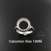 1Pcs 12MM Crown Round Bezel 925 Sterling Silver Ring Setting Bezel Basic Ring Size Diameter 18MM DIY Adjustable Ring Setting 1212033-3