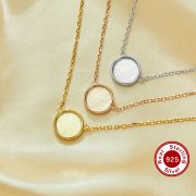 8MM Keepsake Breast Milk Resin Round Bezel Pendant Necklace Settings,Solid 925 Sterling Silver Rose Gold Plated Chain Necklace 16''+2'' 1411457