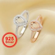 Pear Prong Ring Settings,925 Sterling Silver Rose Gold Plated Ring,Halo Pave CZ Stone Bezel Ring,DIY Ring Bezel For Gemstone 1294624