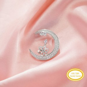 Keepsake Breast Milk Ball Pin Pendant Settings for Half Drilled Pearl Beads,Moon Solid 14K 18K Gold Pendant,DIY Pendant Supplies For Gemstone 1431505