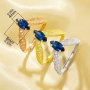 4x8MM Marquise Simulated Sapphire Angel Wings Ring,Solid 925 Sterling Silver Rose Gold Plated Ring,Wings Art Deco Adjustable Ring 6290631