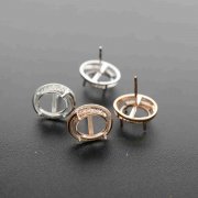 1Pair Multiple Sizes Oval Solid 925 Sterling Silver Rose Gold Tone DIY Prong Studs Earrings Settings Bezel With Cubic Zirconia 1706020
