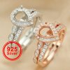 6x8MM Pear Prong Ring Settings Stackable Solid 925 Sterling Silver Rose Gold Plated Band Stacker Ring Set DIY Supplies 1294409