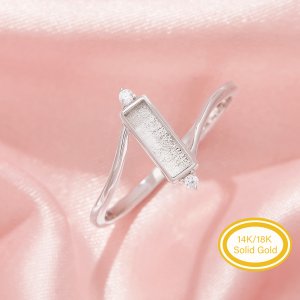 Keepsake Breast Milk Resin Hexagon Bezel Ring Settings,Bypass Shank Solid 14K 18K Gold Ring,Art Deco Ring,Solid Back Ring,DIY Ring Supplies 1295057