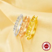 6 Stones Round Prongs Ring Settings,Solid 925 Sterling Silver Rose Gold Plated Ring,Family Ring,Adjustable Ring,DIY Ring Supplies For Gemstone 1215101