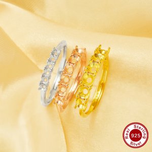 6 Stones Round Prongs Ring Settings,Solid 925 Sterling Silver Rose Gold Plated Ring,Family Ring,Adjustable Ring,DIY Ring Supplies For Gemstone 1215101