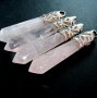 1pcs 60x10mm faceted pillar pink quartz crystal stick stone pendant charm DIY jewelry findings supplies with silver bail 1800092