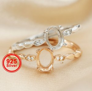 1Pcs 5x7MM Oval Bezel Simple Shank Rose Gold Plated Solid 925 Sterling Silver Adjustable Prong Ring Settings Blank for Gemstone 1224034