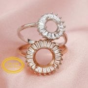 Keepsake Breast Milk Round Halo Prongs Ring Settings Resin Solid 14K Gold with Moissanite Accents DIY Ring Blank Band 1210038-1