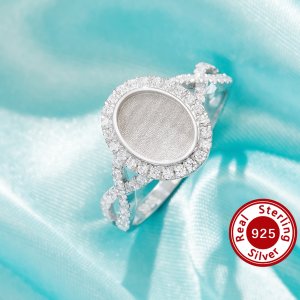 Keepsake Breast Milk Resin Oval Bezel Ring Settings,Infinity Solid 925 Sterling Silver Ring,Pave CZ Stone Ring,DIY Ring Supplies 1222123