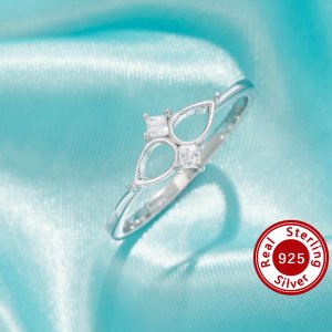 Two Stones 4x6MM Pear Prong Ring Settings,Solid 925 Sterling Silver Ring,Vintage Styles CZ Stone Art Deco DIY Ring Supplies 1295038-1
