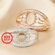 1Pcs Oval Bezel Vinatge Style Rose Gold Plated Solid 925 Sterling Silver Adjustable Prong Ring Settings Blank for Gemstone 1224037