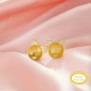 Keepsake Breast Milk Resin Ball Round Pin Cat Solid 14K 18K Gold Studs Earrings Settings for Half Drilled Pearl Bead,DIY Earring Supplies 1706226