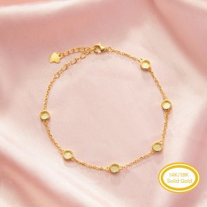 Six Stones 4MM Keepsake Breast Milk Resin Round Bezel Bracelet Settings,Solid Back Solid 14K 18K Gold Bracelet,DIY Bracelet Supplies 6.5\'\'+2\'\' 1900344